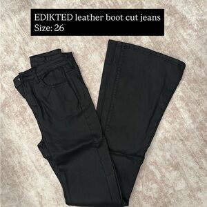 Edikted Black Faux-Leather Bootcut Jeans